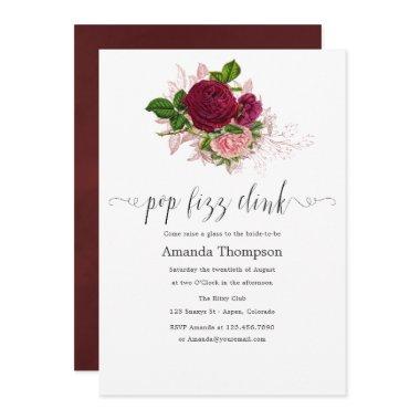 Vintage Chic Blush and Burgundy Pop Fizz Clink Invitations