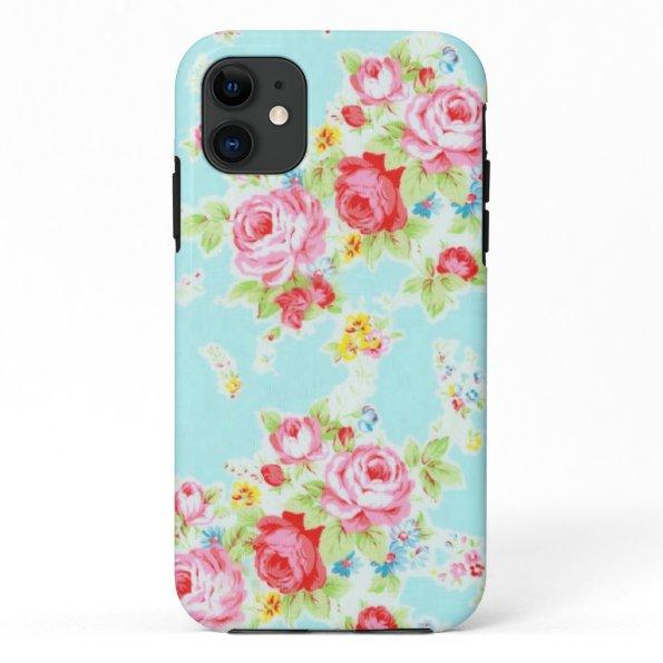 Vintage chic floral roses blue rose flowers shabby iPhone 11 case
