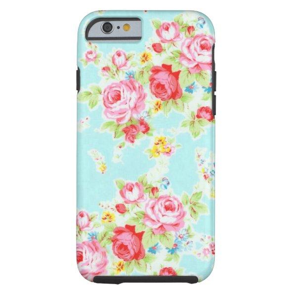 Vintage chic floral roses blue rose flowers shabby tough iPhone 6 case