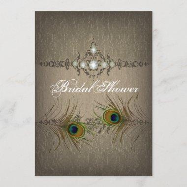 Vintage chic peacock Bridal Shower Invitations