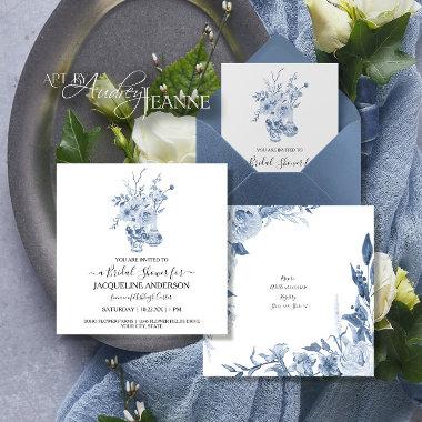 Vintage Chinoiserie Floral Blue Bridal Shower Invitations
