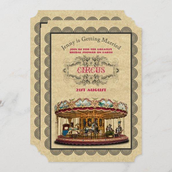 Vintage Circus Bridal Shower Carnival Carousel Invitations