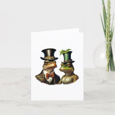 Vintage Cottagecore Cute Victorian Frog Couple Art Thank You Invitations