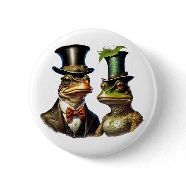 Vintage Cottagecore Funny Victorian Frog Couple Button