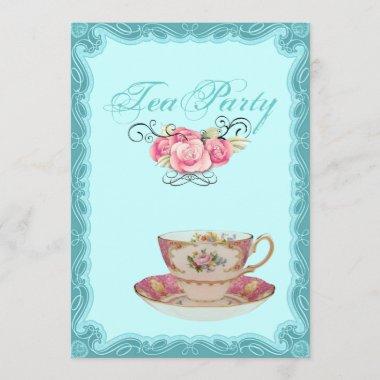 Vintage Country Bridal Shower Tea Party Invitations