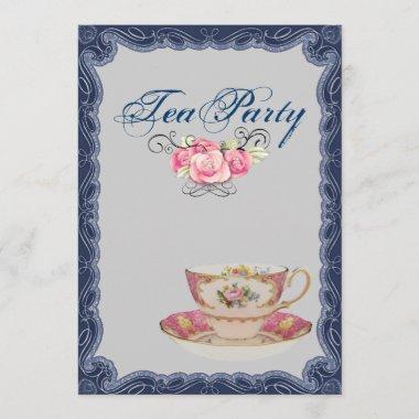 Vintage Country Bridal Shower Tea Party Invitations