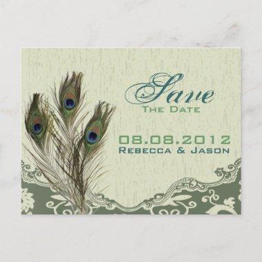 vintage country green peacock save the date announcement postInvitations