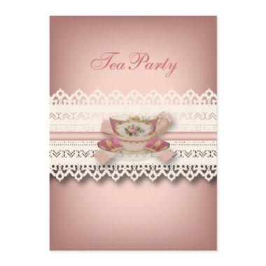 vintage country lace pink floral teacup tea party Invitations