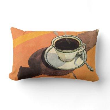 Vintage Cup of Coffee, Saucer, Spoon, Retro Diner Lumbar Pillow