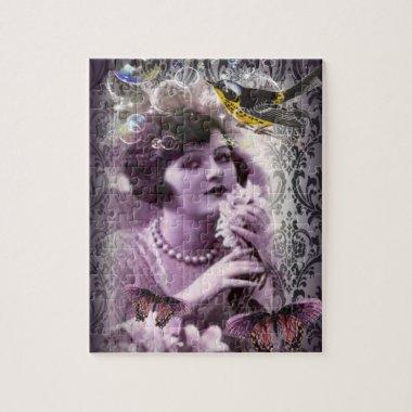 Vintage damask 1920s Paris Lady Flapper Girl Jigsaw Puzzle