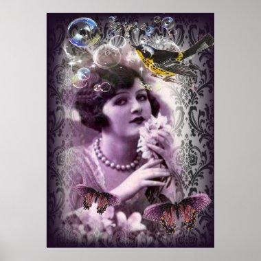Vintage damask 1920s Paris Lady Flapper Girl Poster