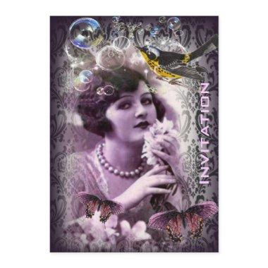 Vintage damask art deco gatsby Flapper Girl Invitations