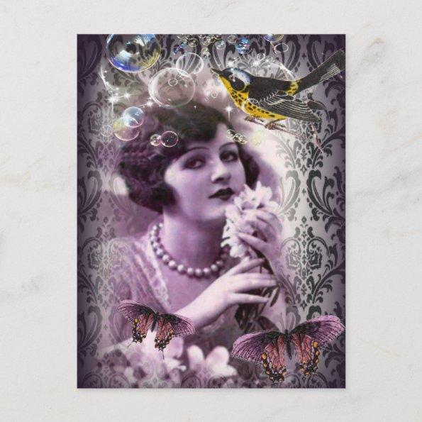 Vintage damask art deco gatsby Flapper Girl PostInvitations