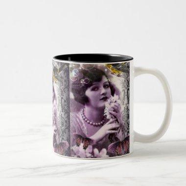 Vintage damask art deco gatsby Flapper Girl Two-Tone Coffee Mug