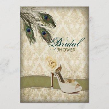 vintage damask peacock wedding bridal shower Invitations