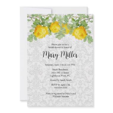 Vintage Damask with Yellow Roses