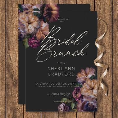 Vintage Dark Burgundy & Gold Floral Bridal Brunch Invitations
