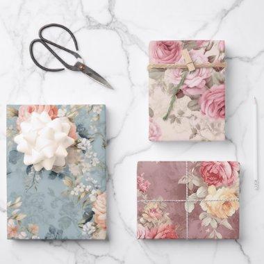 Vintage Distressed Feminine Floral Damask Pattern Wrapping Paper Sheets