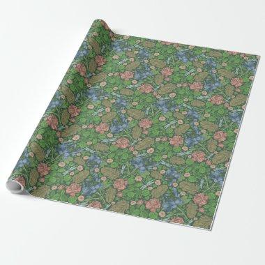 Vintage Dragonfly Flying in an English Garden Wrapping Paper