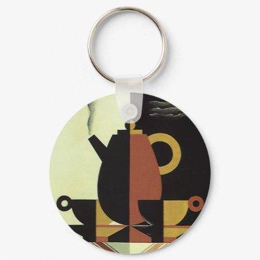 Vintage Drinks Beverages Coffee Pot with Cups Keychain