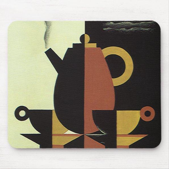 Vintage Drinks Beverages Coffee Pot with Cups Mouse Pad