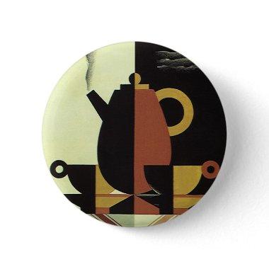 Vintage Drinks Beverages Coffee Pot with Cups Pinback Button