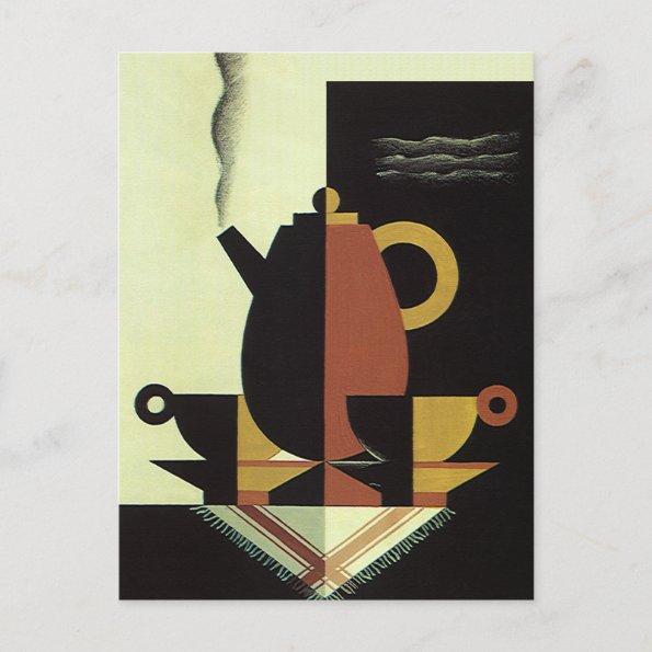 Vintage Drinks Beverages Coffee Pot with Cups PostInvitations