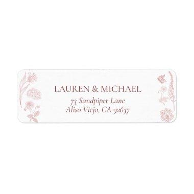 Vintage Dusty Rose Floral Script Return Address Label