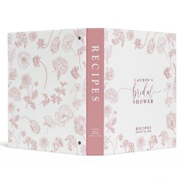 Vintage Dusty Rose Floral Script Shower Recipe 3 Ring Binder