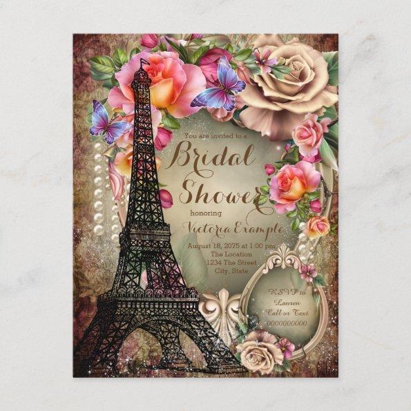 Vintage Eiffel Tower Paris Bridal Shower Invitations