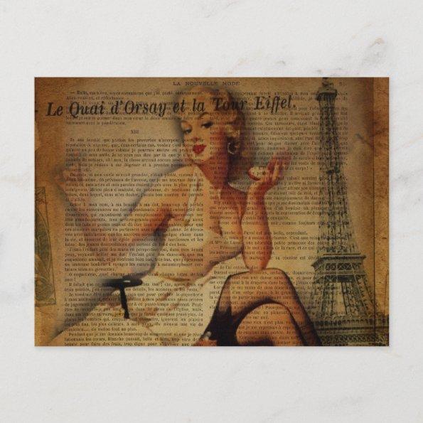 vintage eiffel tower Paris fashionista pin up girl PostInvitations