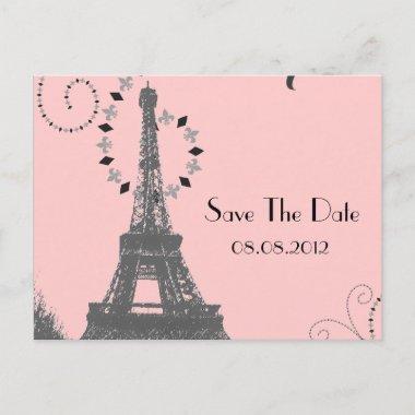 Vintage eiffel tower Paris Wedding save the date Announcement PostInvitations