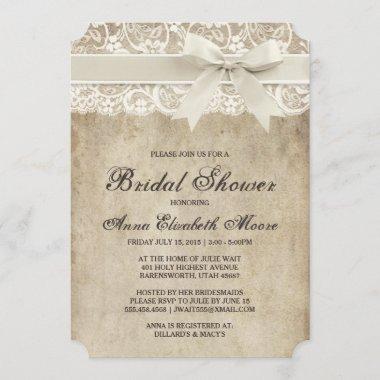 Vintage Elegance Ribbon on Lace Bridal Shower Invitations