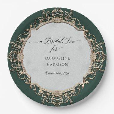 Vintage Elegant Baroque Emerald n Gold Bridal Tea Paper Plates