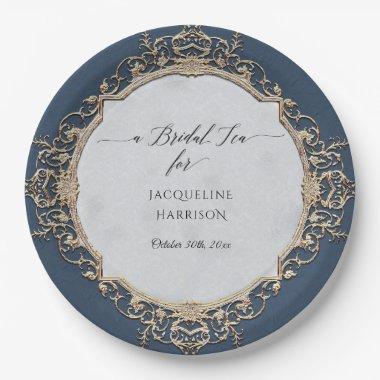 Vintage Elegant Baroque Navy Blue Gold Bridal Tea Paper Plates