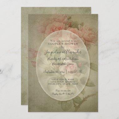 Vintage Elegant Rose Floral Sage Green Foliage Bee Invitations