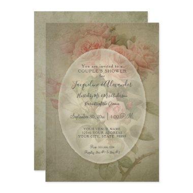 Vintage Elegant Rose Floral Sage Green Foliage Bee Invitations