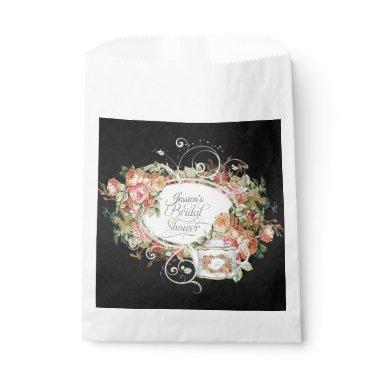 Vintage Elegant Rose Tea Party Black Bridal Shower Favor Bag