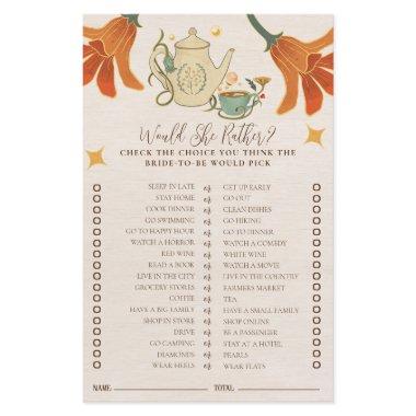 Vintage Faecore Floral Tea Bridal Shower Game