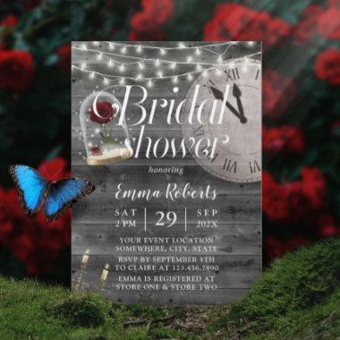 Vintage Fairytale Wedding Barn Wood Bridal Shower Invitations