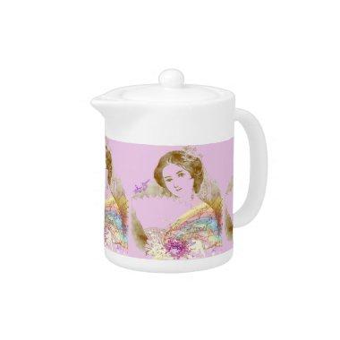 Vintage Fan Lady Pink Small Teapot