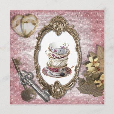 Vintage Fantasy Tea Party Bridal Shower Invitations