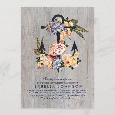 Vintage Floral Anchor | Elegant Bridal Shower Invitations