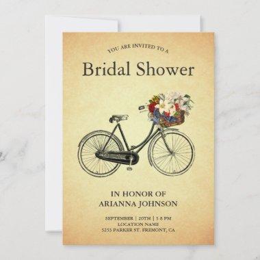 Vintage Floral Bicycle Bridal Shower Invitations