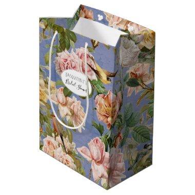 Vintage Floral Birds Blue Bridal Shower Prizes Medium Gift Bag