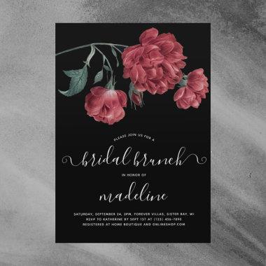 Vintage Floral Black Bridal Shower Brunch Invitations