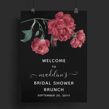 Vintage Floral Black Bridal Shower Brunch Welcome Poster
