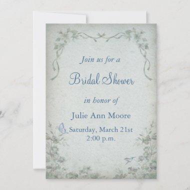 Vintage Floral Blue Bridal Shower Invitations