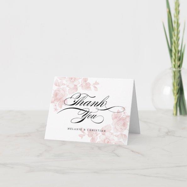Vintage Floral Blush Pink Script Photo Wedding Thank You Invitations
