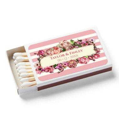 Vintage Floral Blush Pink Striped Bridal Shower Matchboxes